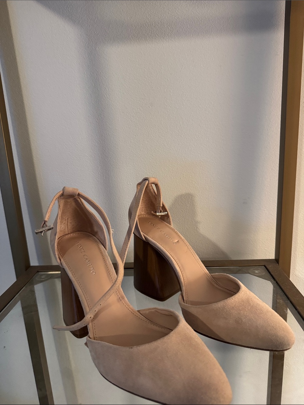Women's Ankle-Strap Block Heel Pumps in Nude Suede Vince Camuto size 7.5